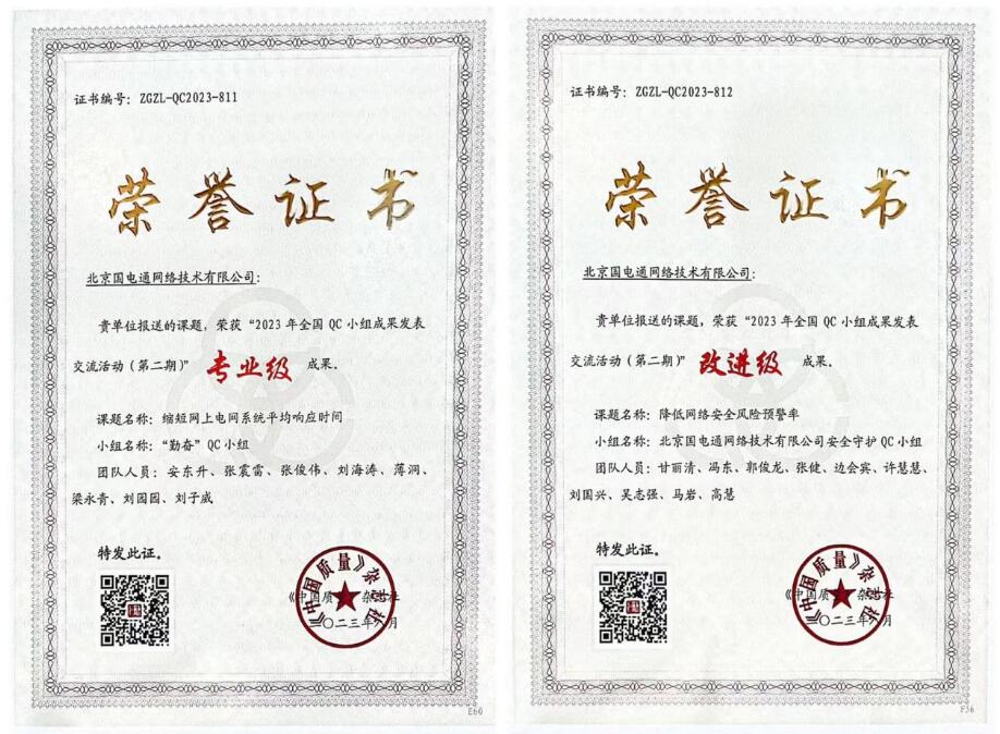 國網(wǎng)信通產(chǎn)業(yè)集團(tuán)國電通兩項QC成果分獲2023年全國QC小組成果二、三等獎