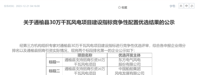中船風(fēng)電、東方風(fēng)電獲風(fēng)電項目競配指標